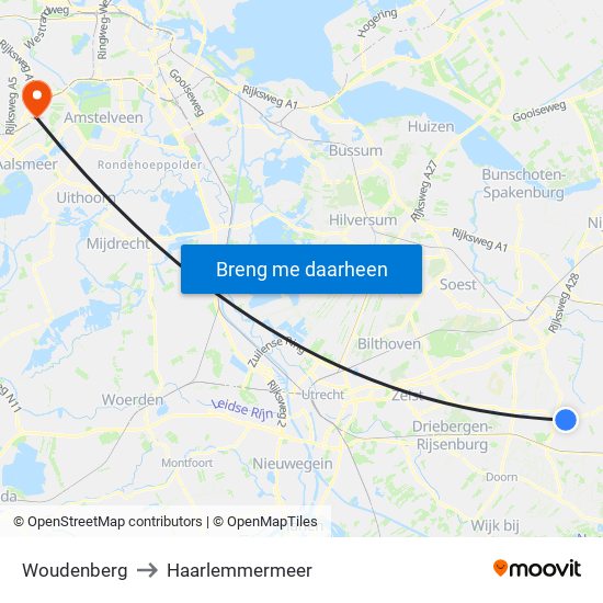 Woudenberg to Haarlemmermeer map