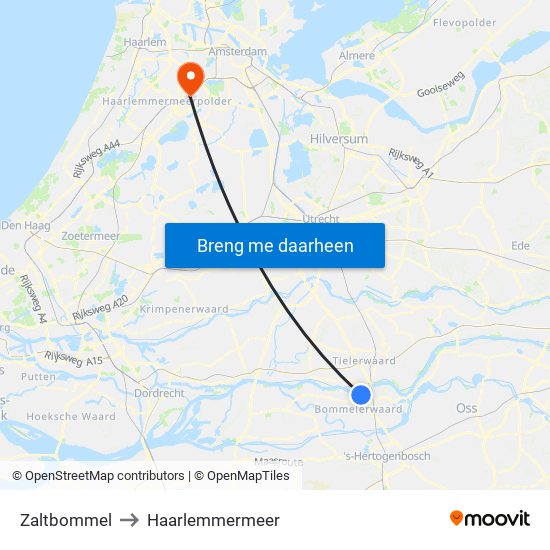 Zaltbommel to Haarlemmermeer map
