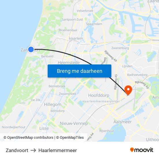 Zandvoort to Haarlemmermeer map