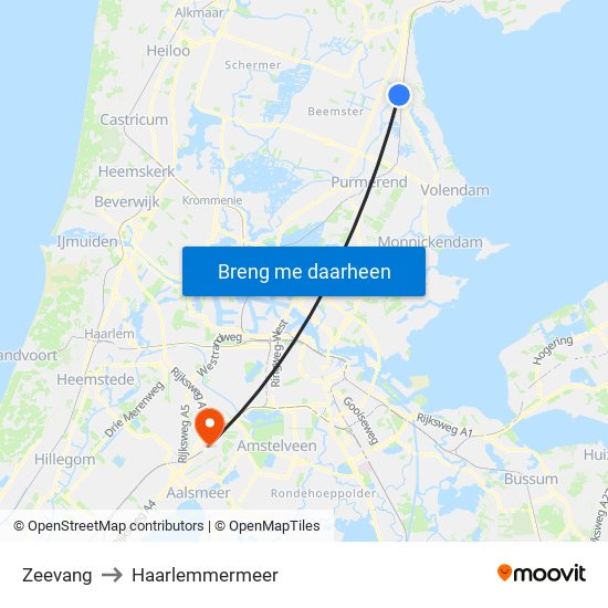 Zeevang to Haarlemmermeer map