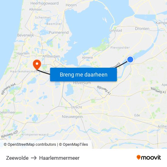 Zeewolde to Haarlemmermeer map