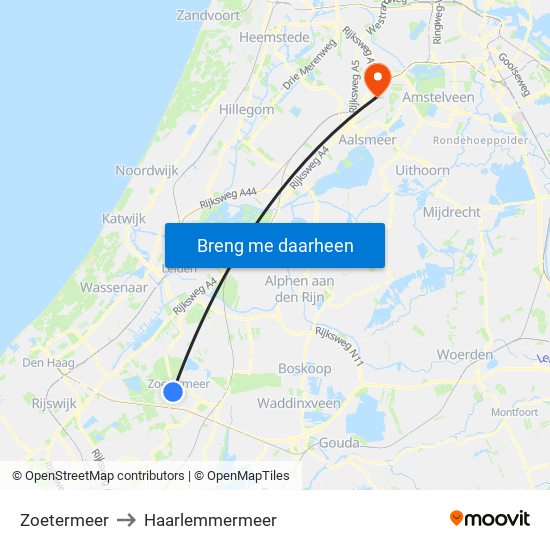 Zoetermeer to Haarlemmermeer map