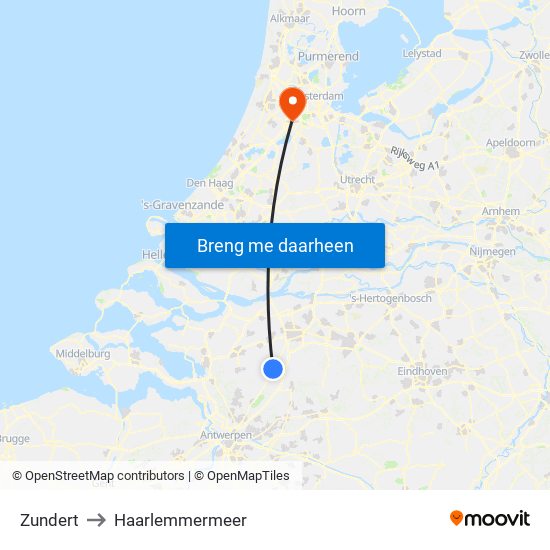 Zundert to Haarlemmermeer map