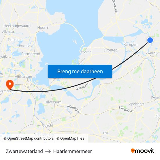 Zwartewaterland to Haarlemmermeer map