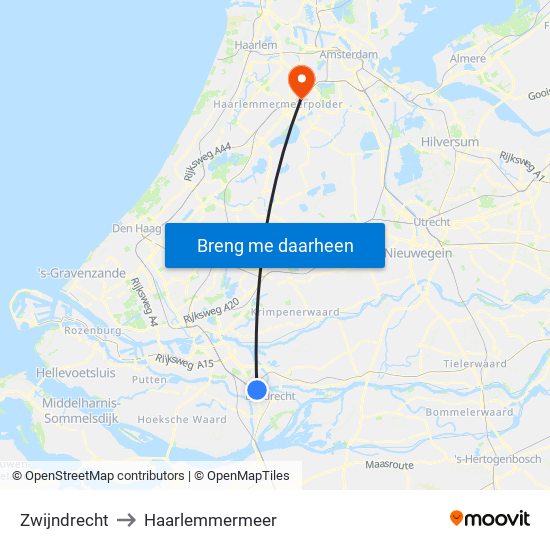 Zwijndrecht to Haarlemmermeer map