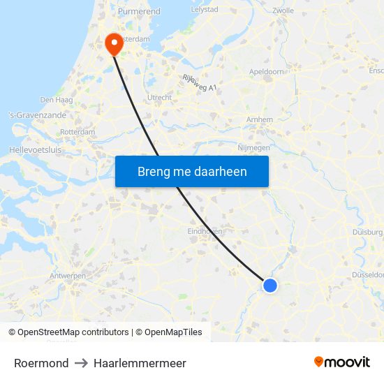 Roermond to Haarlemmermeer map