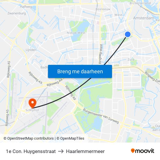 1e Con. Huygensstraat to Haarlemmermeer map