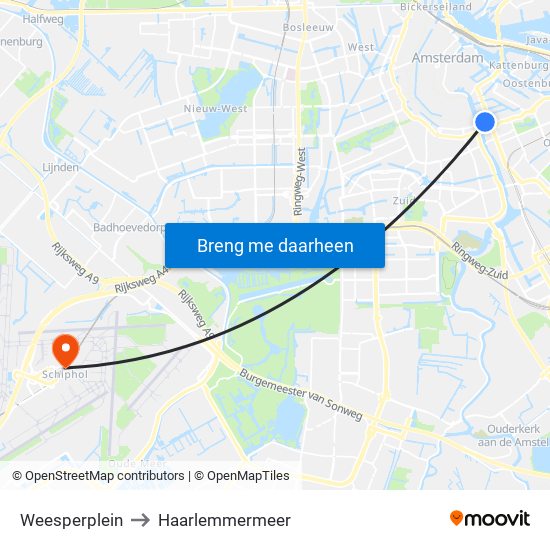 Weesperplein to Haarlemmermeer map