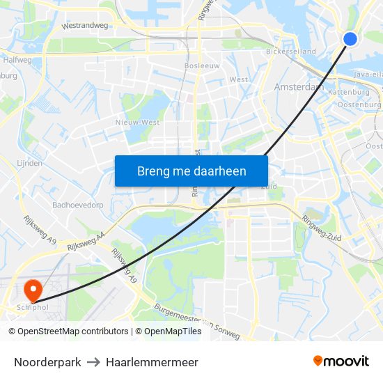 Noorderpark to Haarlemmermeer map