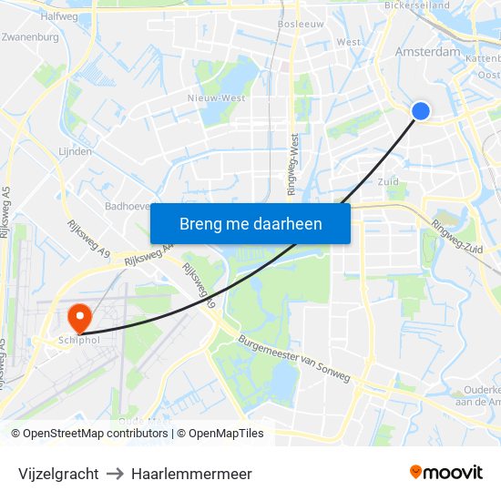 Vijzelgracht to Haarlemmermeer map