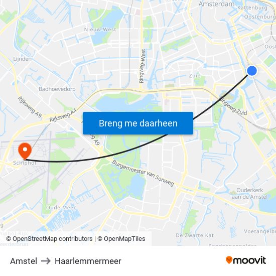 Amstel to Haarlemmermeer map