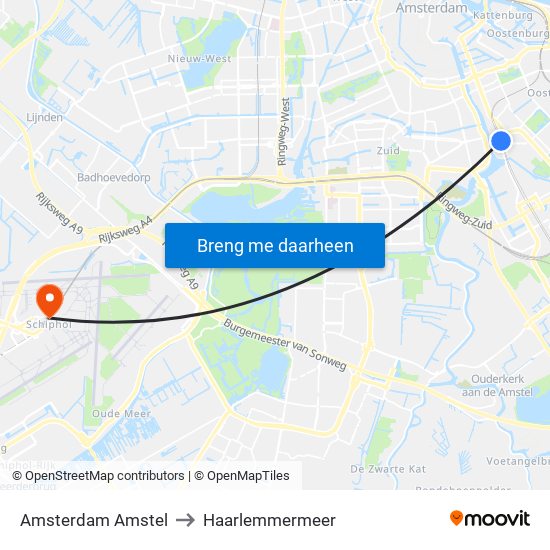 Amsterdam Amstel to Haarlemmermeer map