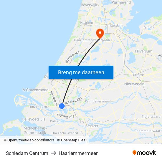 Schiedam Centrum to Haarlemmermeer map