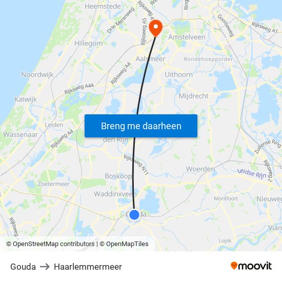 Gouda to Haarlemmermeer map