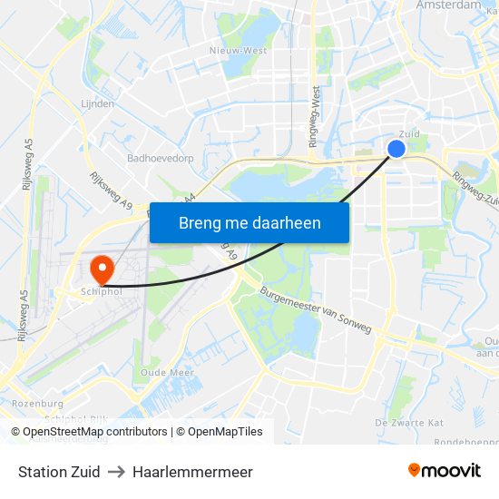Station Zuid to Haarlemmermeer map