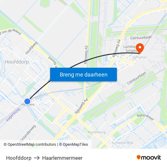 Hoofddorp to Haarlemmermeer map