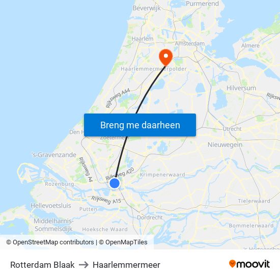 Rotterdam Blaak to Haarlemmermeer map