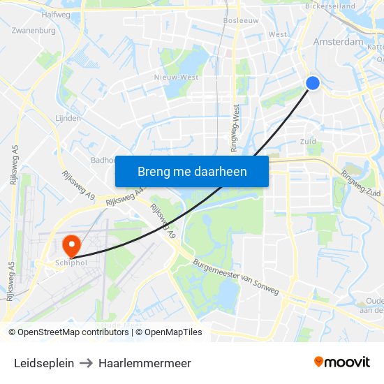 Leidseplein to Haarlemmermeer map