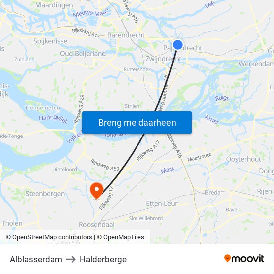 Alblasserdam to Halderberge map