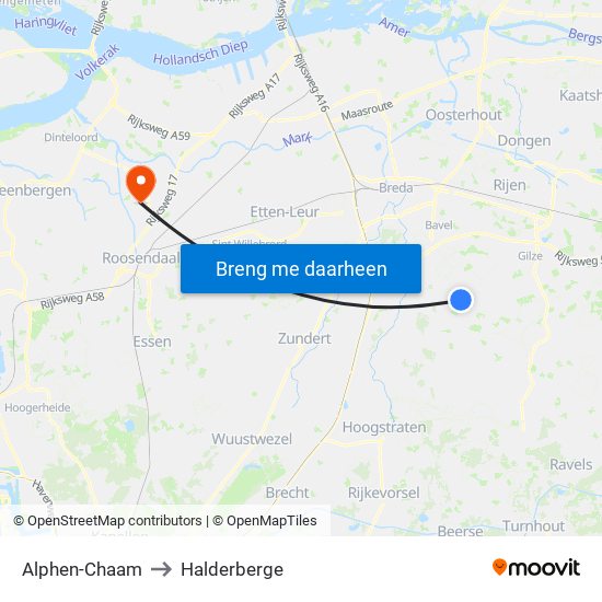 Alphen-Chaam to Halderberge map