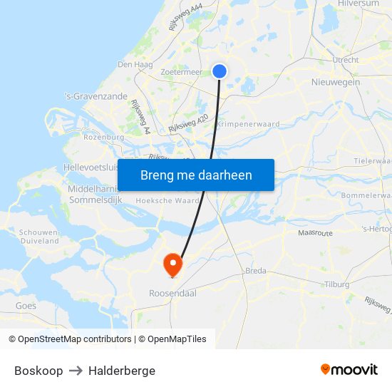 Boskoop to Halderberge map