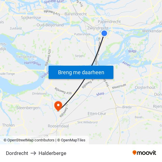 Dordrecht to Halderberge map