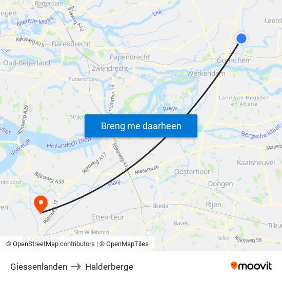 Giessenlanden to Halderberge map