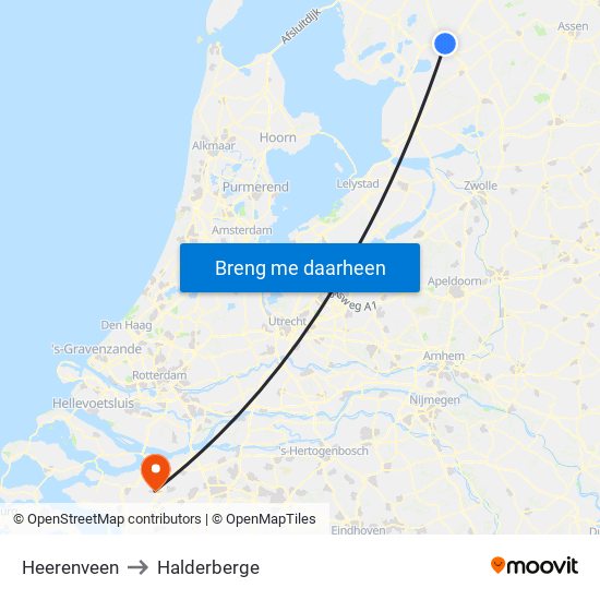 Heerenveen to Halderberge map