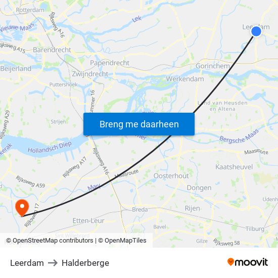 Leerdam to Halderberge map