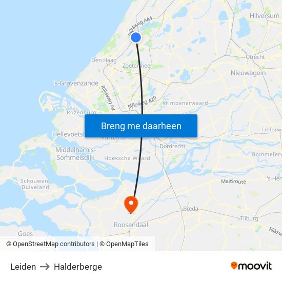 Leiden to Halderberge map