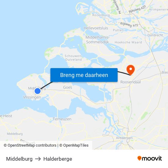 Middelburg to Halderberge map