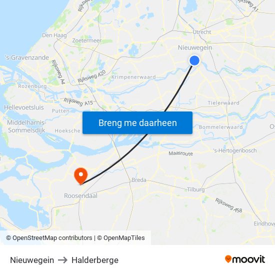 Nieuwegein to Halderberge map