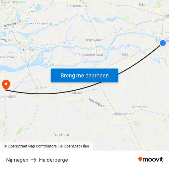 Nijmegen to Halderberge map