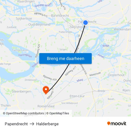 Papendrecht to Halderberge map