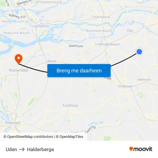Uden to Halderberge map