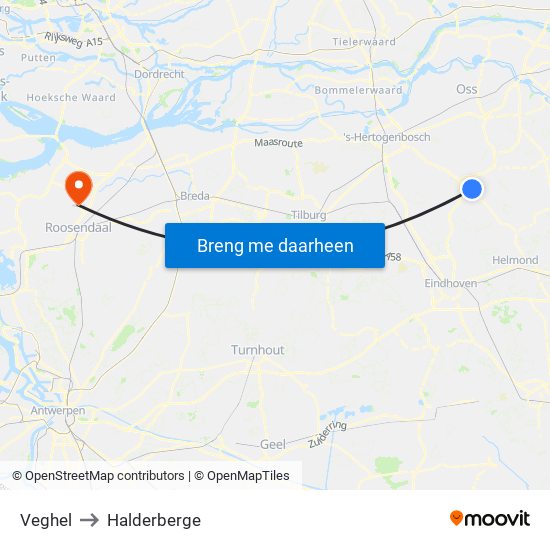 Veghel to Halderberge map