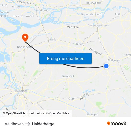 Veldhoven to Halderberge map