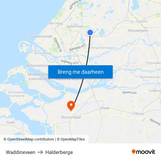 Waddinxveen to Halderberge map