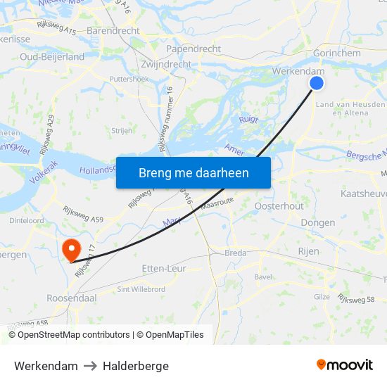 Werkendam to Halderberge map