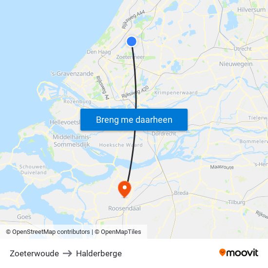 Zoeterwoude to Halderberge map