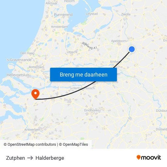 Zutphen to Halderberge map