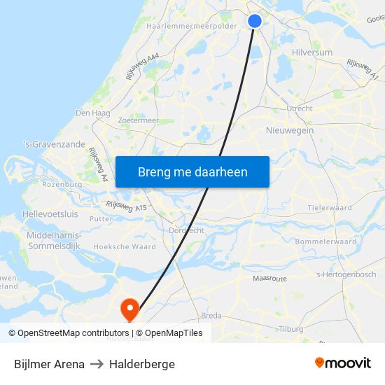 Bijlmer Arena to Halderberge map