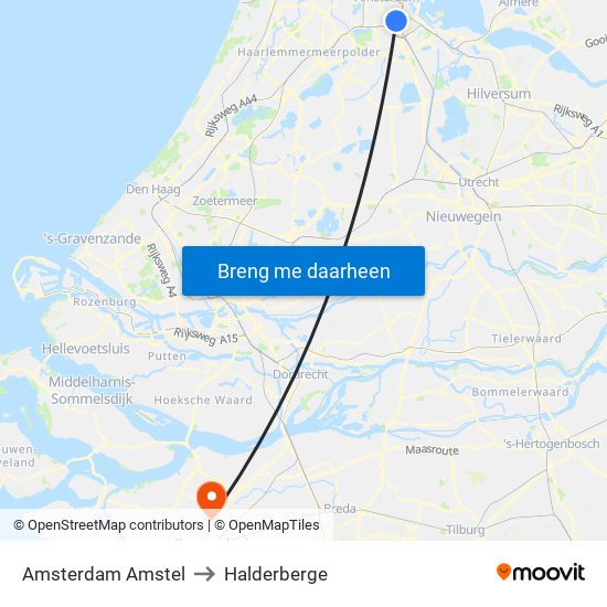 Amsterdam Amstel to Halderberge map