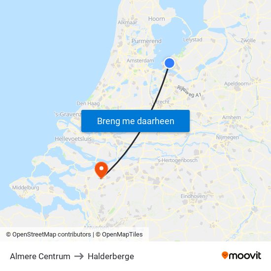 Almere Centrum to Halderberge map