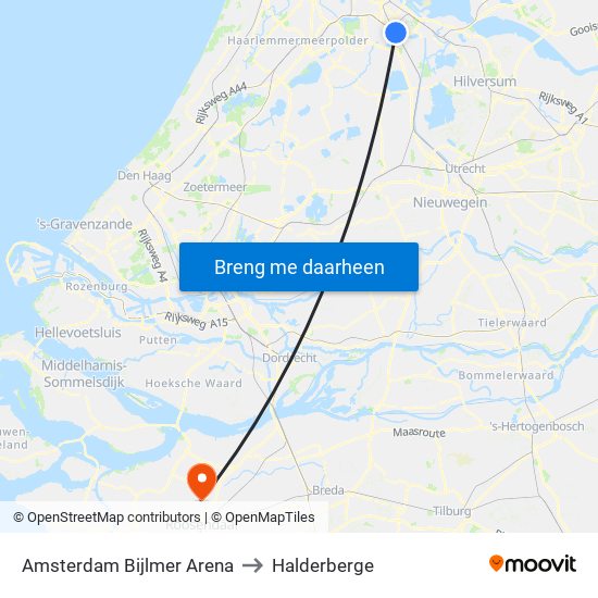 Amsterdam Bijlmer Arena to Halderberge map