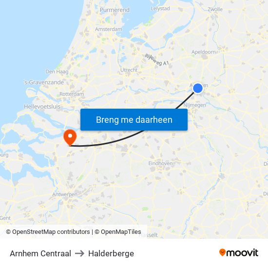 Arnhem Centraal to Halderberge map
