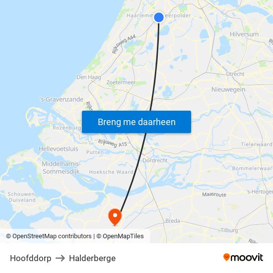 Hoofddorp to Halderberge map