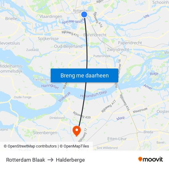 Rotterdam Blaak to Halderberge map