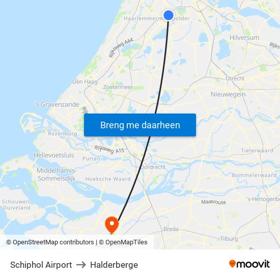 Schiphol Airport to Halderberge map