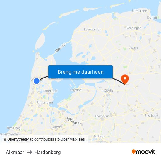 Alkmaar to Hardenberg map